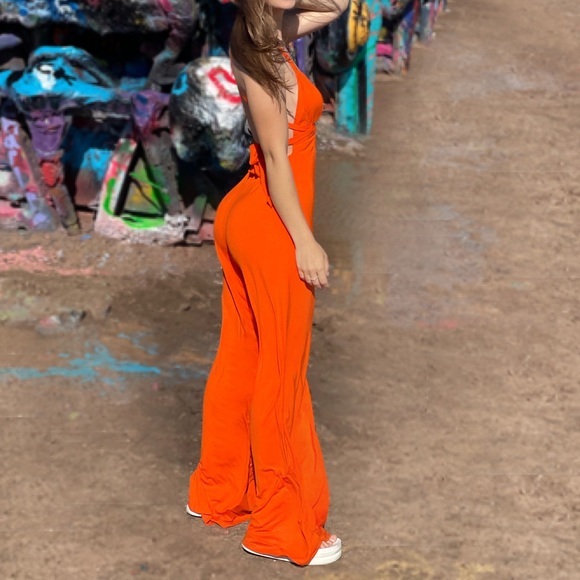 open lace back dress Skirt Overall - Orange